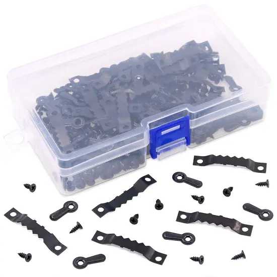 160Pcs Picture Hangers Kit, Including 80Pcs Black Sawtooth Picture Frame Hanging Hangers Double Hole and 80Pcs Photo Frame Turn Button with Screws Perfect for Home Decoration - Black {1}