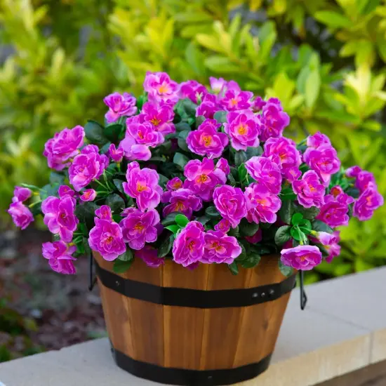 Artificial Faux Outdoor Flowers Plants for Outside Summer Decoration, Fake Silk Fuchsia Camellia UV Resistant Realistic for Planter Porch Patio Balcony Garden Home, 3 Bundles {3}