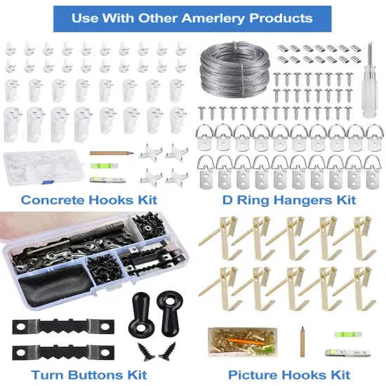 Amerlery 100 Pieces Frame Picture Turn Buttons and 25 Pieces Sawtooth Picture Frame Hanging Hangers Double Hole with 150 Pieces Screws for Hanging Pictures, Photos, Drawing {2}