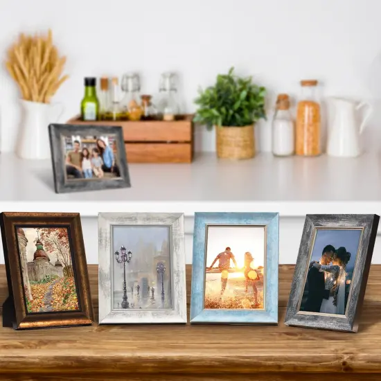 4x6 Picture Frames Set of 4 Rustic Retro Photo Frame with plexiglass Glass Wall Mount and Tabletop Display Family Friends Wedding Gift {3}