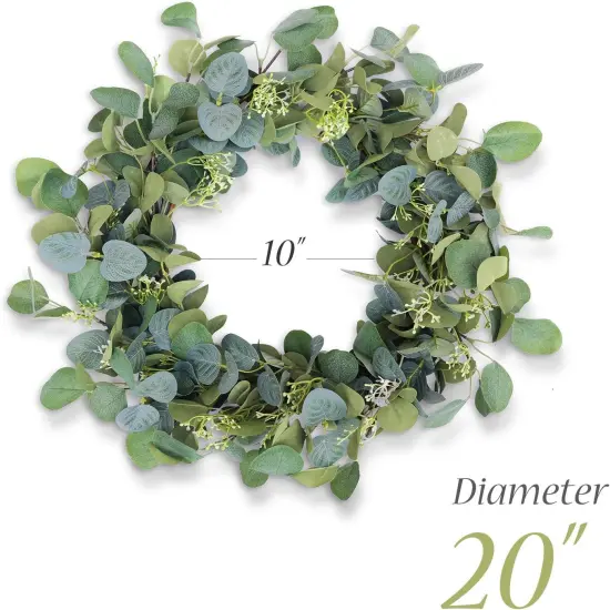 Eucalyptus Wreaths for Front Door 20", Handmade Green Leaves Wreath {2}