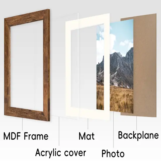 Brown 8x10 Picture Frame with Mat for 6x8 Display, Rustic Desk Wall Photo Frame for Horizontal and Vertical, 1 Pack {2}