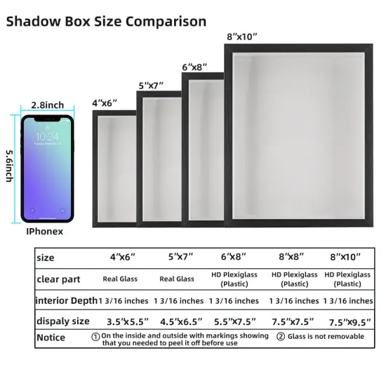 KAPIX Shadow Box 5x7 Picture Frame with Real Glass Deep Wood Memory Box Display case for Flowers,Ticket,Memorabilia,Keepsake,Medal,Art and Photos,Black {6}