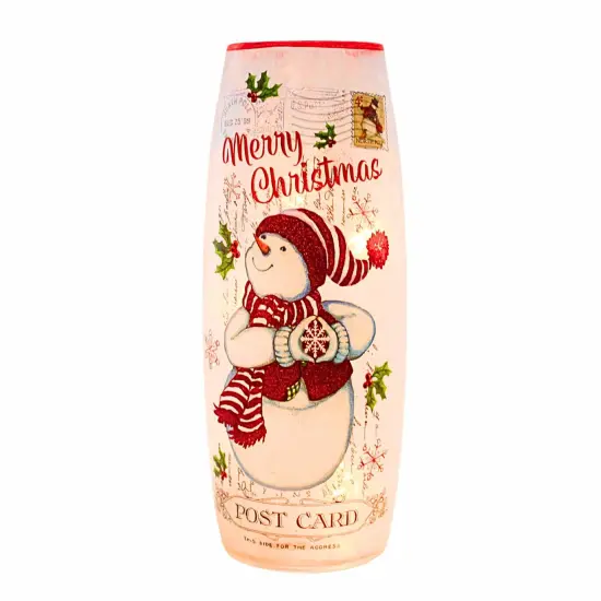 Stony Creek 11.75 In Vintage Postcard Large Vase Christmas Lighted Glass Accent , Christmas Decor Electric Pre-Lit Christmas TREE {5}