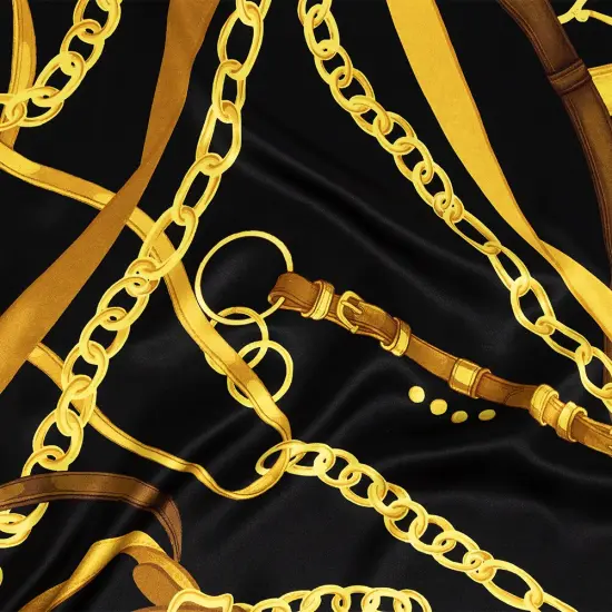 1 Yard Italian Black and Gold Chains Purse Straps Silk Charmeuse, 53 Inches Wide {1}