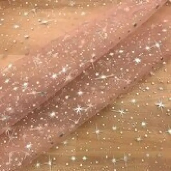 1 Yard Foil Star Organza Fabric Sheer Silver Stars Lightweight Polyester 58/59 inches wide Peach {4}