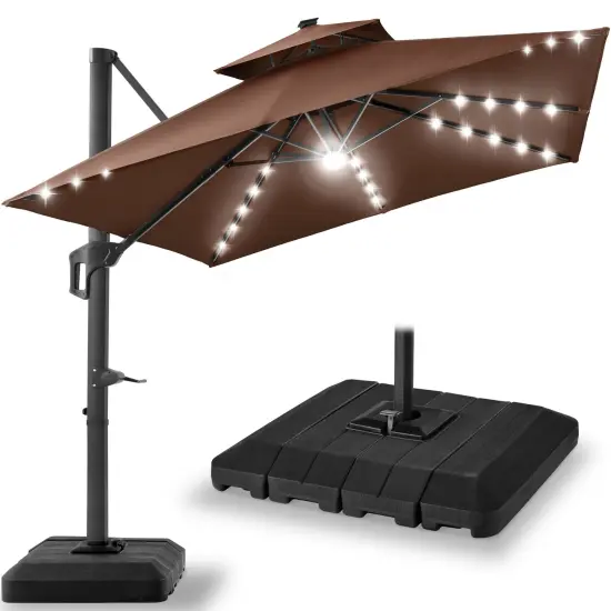 Best Choice Products 10x10ft 2-Tier Square Outdoor Solar LED Cantilever Patio Umbrella w/ Base Included Black {7}