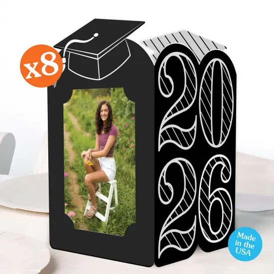 Big Dot of Happiness Black & White 2026 Graduation Photo Holder Centerpieces, 4x6 Picture Display Box, Table Decoration Centerpiece for Grad Party Decor, 8 Count {1}