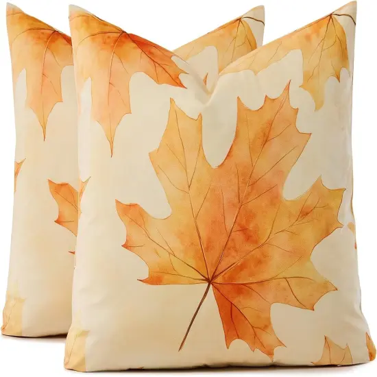 Fall Pillow Covers 20x20 Set of 2 - Burnt Orange Maple Leaf {1}