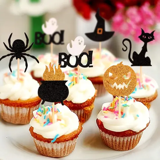 36 Pack Halloween Cupcake Toppers Witch Hat Spider Pumpkin {5}
