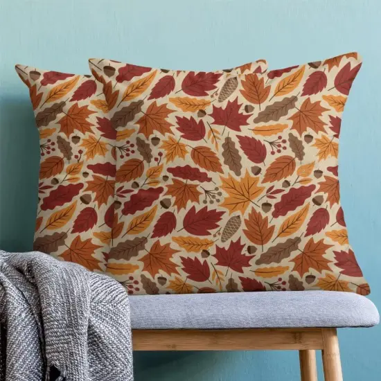 Set of 2 Autumn Maple Leaf Pillow Covers 18x18 {2}