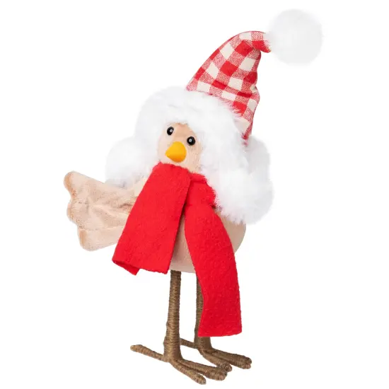 Northlight Right Facing Standing Bird with Scarf and Plaid Hat Christmas Figure - 8.5" Beige {4}