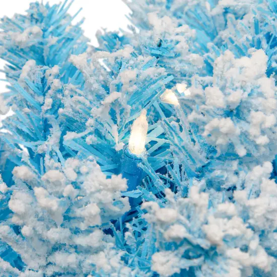 Northlight Pre-Lit Flocked Pine ArtificialChristmas Wreath - 24" - Sky Blue - Clear Lights {6}