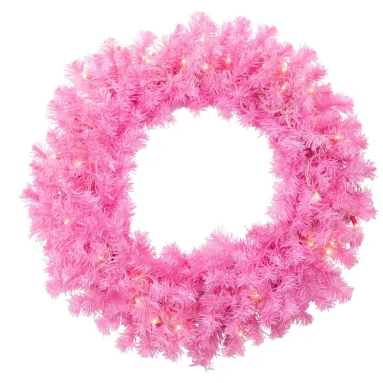 Northlight Pre-Lit Artificial Pine Christmas Wreath - 24" - Pink- Clear Lights {3}