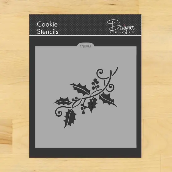 Holly Spray Cookie & Craft Stencil | CM043 by Designer Stencils | Cookie Decorating Tools | Baking Stencils for Royal Icing, Airbrush, Dusting Powder | Craft Stencils for Canvas, Paper, Wood | Reusable Food Grade Stencil {1}