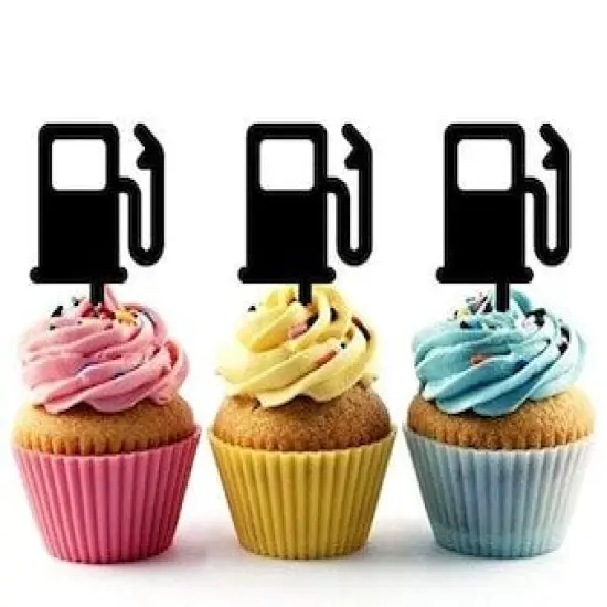 Gas Station Silhouette Acrylic Cupcake Toppers 12 pcs {1}