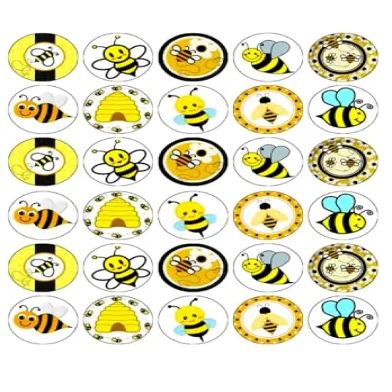 30 x Sweet Bees Themed Edible Cupcake Toppers | Uncut on Wafer Sheet- Qty 30-1.5&rdquo; each {1}