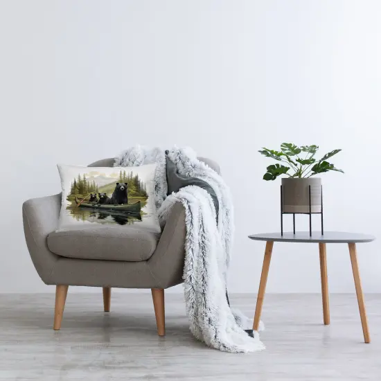 Canoeing Bears on Lake Design by Jim Baldwin Throw Pillow {2}