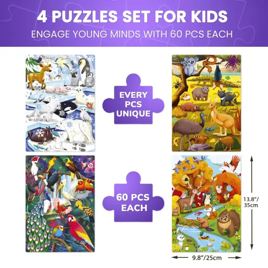 4 Set 60 Pcs Puzzles for Kids | Polar Pals,Birds, Animals {3}