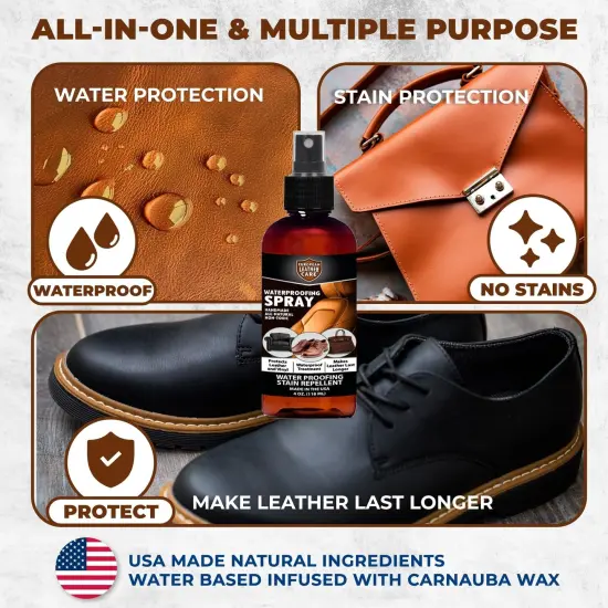 European Leather Care Waterproofing Shoe Spray - All Natural Non-Toxic Leather Shoe Suede Protector Spray - Waterproof Spray Shoes Rain and Stain Repellent Spray for bag, Furniture, Car Interior {3}