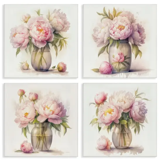 Stupell Industries Pretty Pink Peonies 4 pc Canvas Wall Art Set Design by LSR Design Studio {1}