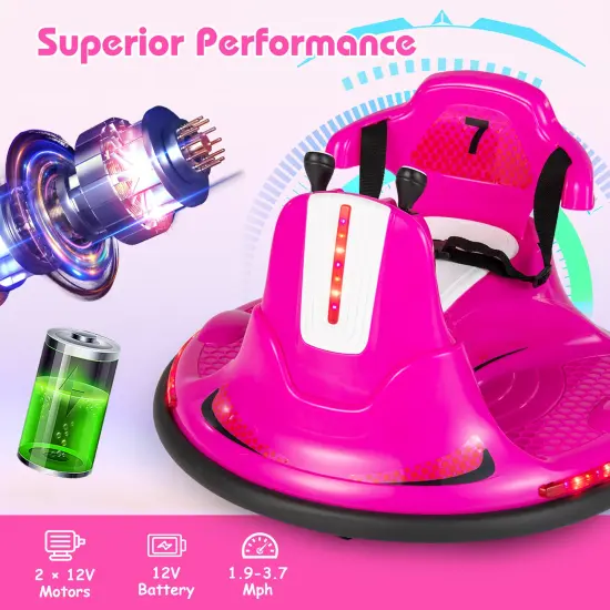 12V Kids Ride On Bumper Car with Remote Control Lights and Music Pink {2}