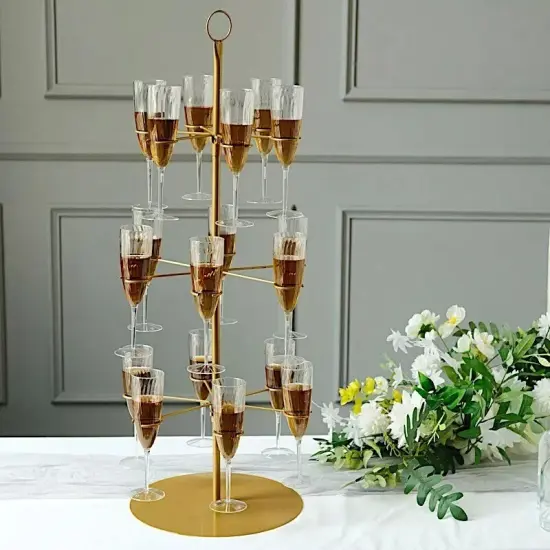 33" Gold 3-Tier Metal Wine GLASS STAND Champagne Flute Holder Tree Party Events {4}