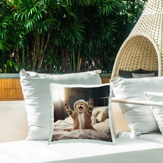 Sleepy Yawning Cat Design by RB Outdoor Printed Pillow  {2}