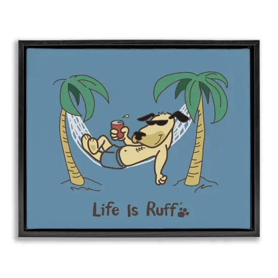 Stupell Industries Tropical Dog on Hammock Framed Floater Canvas Wall Art Design by LIR {1}