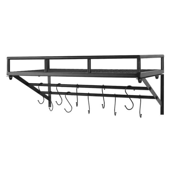 Kitchen Wall Mounted Storage Shelf for Cookware Pan Pot Organizer Rack 10 Hooks {3}