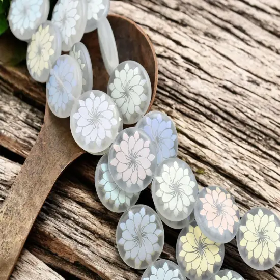 *8* 17mm Matte Crystal AB Laser Etched Dahlia Coin Beads {2}