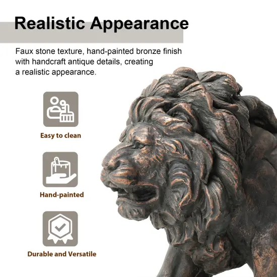 Set of 2 24.5"L MGO Bronze/Black Walking Lion Garden Statue 2pcs-24.5"L Bronze {5}