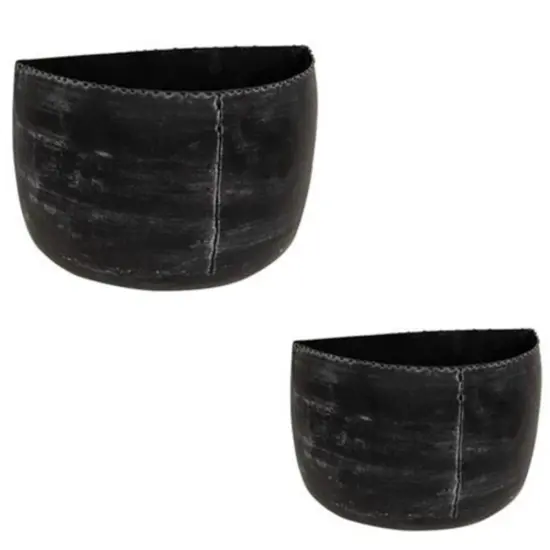 2-set Distressed Black Metal Wall Bucket {1}
