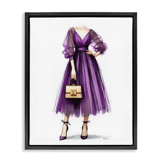 Stupell Industries Purple Glam Dress Framed Floater Canvas Wall Art Design by Amanda Greenwood {1}