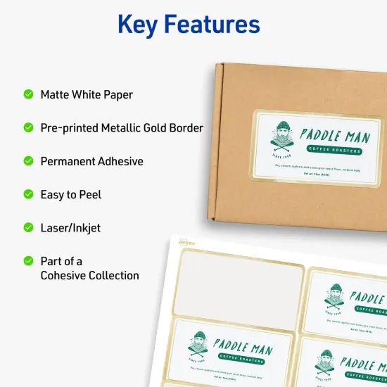 Avery Printable Rectangle Labels, 2" x 4" Shipping Labels, Matte White with Metallic Gold Border, Permanent Adhesive, Laser & Inkjet Compatible, 100 Blank Labels (6541) {2}