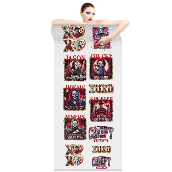 Horror Hearts Creepy Valentine DTF Transfer 22x60 - Direct-to-Film Gang Sheet, Ready-to-Press Spooky Valentine Design for Apparel {1}