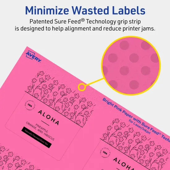 Avery Bright Pink Paper Labels, 2.75" x 2.75" Square {4}
