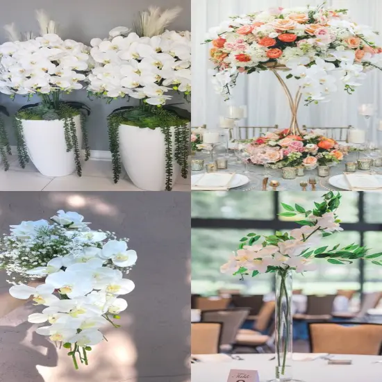 Real Touch Orchid Stems Artificial Phalaenopsis Flowers Latex Orchid Branches or Home Office Party Hotel Decoration DIY Wedding Centerpieces, White {3}