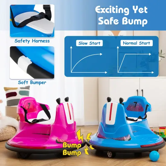 12V Kids Ride On Bumper Car with Remote Control Lights and Music Blue {3}