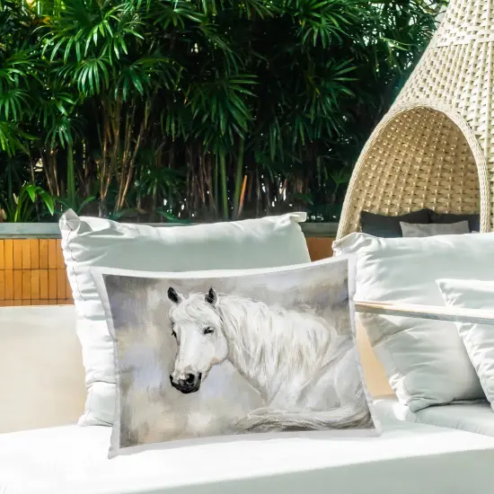 White Horse Elegance Outdoor Printed Pillow Design by Victoria Barnes, 14 x 7 x 20 {2}