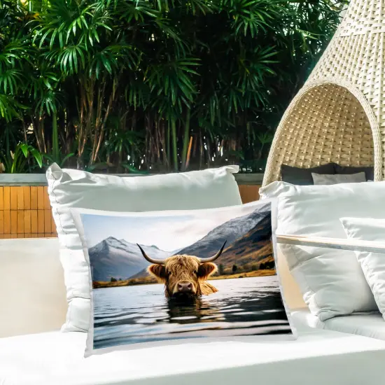 Cattle Peeking from Water Outdoor Printed Pillow Design by Raymond Powers, 14 x 7 x 20 {2}