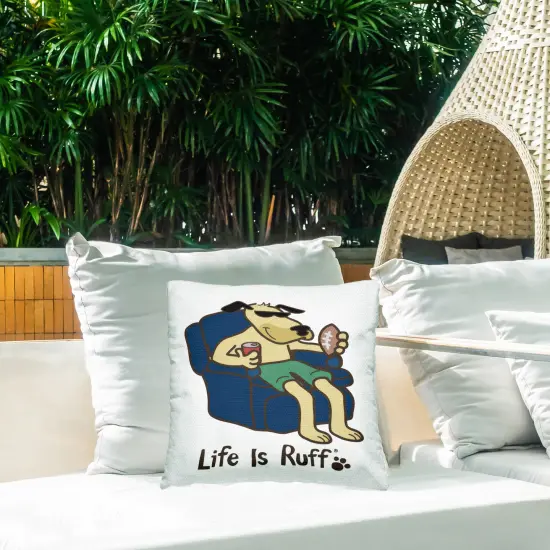 Lounging Dog with Football Outdoor Printed Pillow Design by LIR, 18 x 7 x 18 {2}