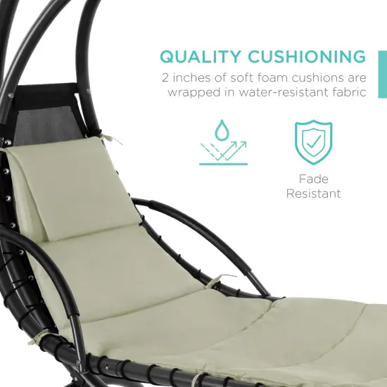 Best Choice Products Hanging Curved Chaise Lounge Chair Swing for Backyard, Patio w/ Pillow, Shade, Stand Sage {4}