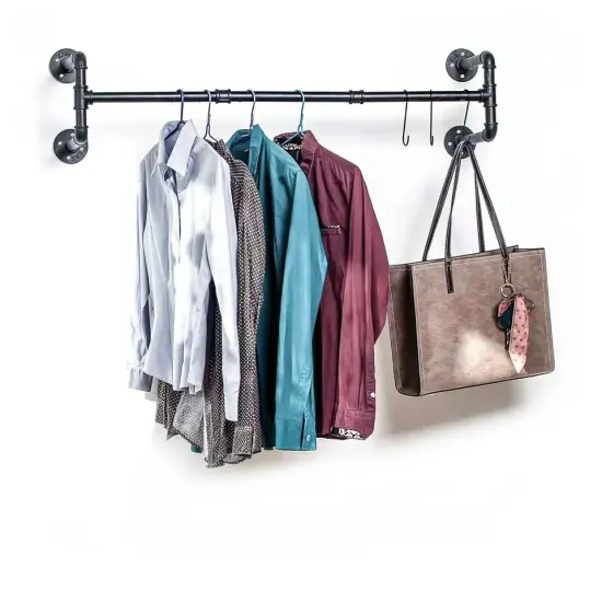Industrial Pipe Clothes Rack Wall Mount Garment Closet Storage Rack Hanging Rail {1}