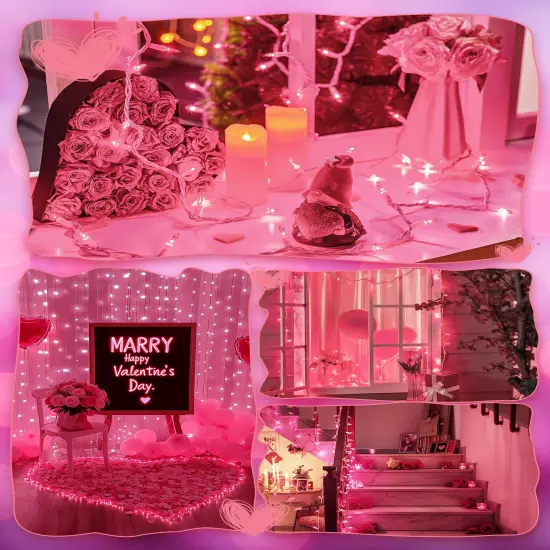 Pink Christmas String Lights, 50 Count 12 Feet Incandescent Bulb Mini Valentine's Lights, Waterproof Pink Lights for Indoor Valentine's Day Garland Wedding Party Festival Xmas Tree Decoration {3}