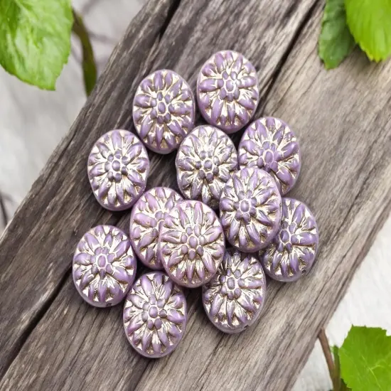 *12* 15mm Platinum Washed Lilac Silk Dahlia Flower Coin Beads {3}