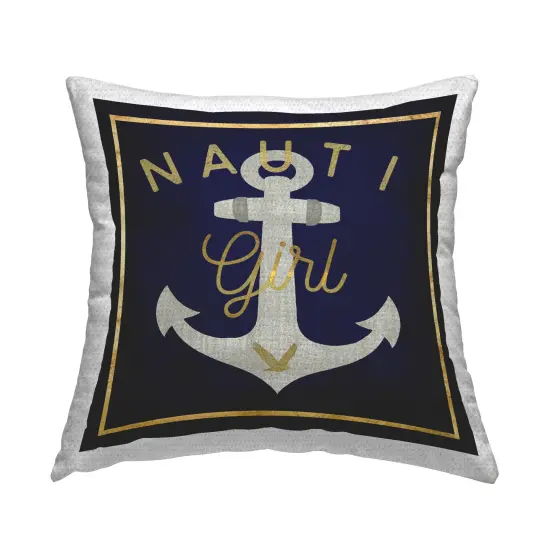 Nauti Girl with Anchor Outdoor Printed Pillow Design by Graffitee Studios, 18 x 7 x 18 {1}