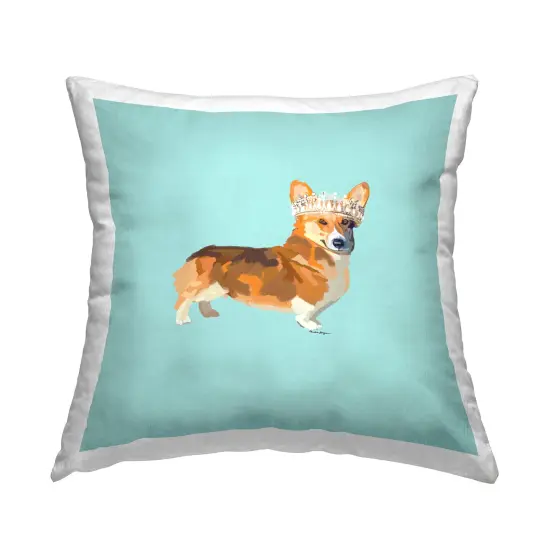 Royal Corgi on Turquoise Design by Amelia Noyes Throw Pillow  {1}