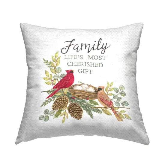 Family Phrase with Birds Design by Deb Strain Outdoor Printed Pillow  {1}