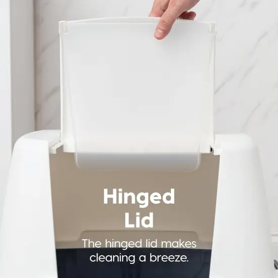 IRIS USA Jumbo Enclosed Hooded Cat Litter Box with Front Door Flap and Scoop Navy {4}